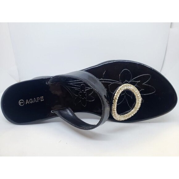 Vintage Agape Women's Patent Leather Sandals w/ Kitten Heels and Rhinestones 7 - Picture 8 of 8